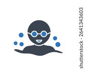 Icon of a person swimming with bubbles