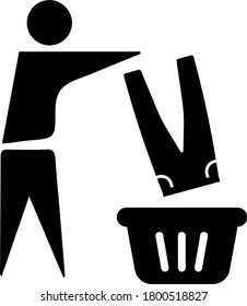 Symbol, dass jemand Kleidung in einen Korb wirft. Bekleidungsgeschäft.