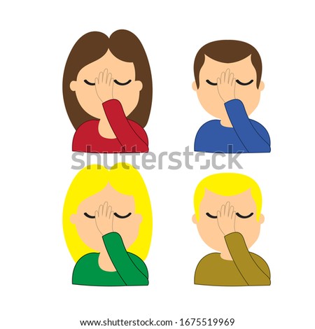 Icon of person touching his face. Image of a man and a woman with the hand on the face.