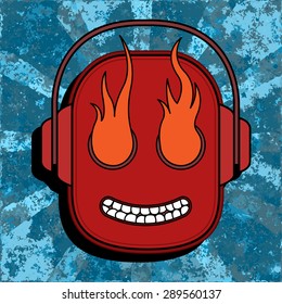 Icon person wearing headphones on an abstract background.