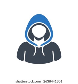 Icon of a person wearing a hoodie with a blue hood.
