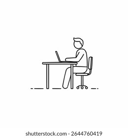 icon of a person working on a desktop computer using a chair and desk. vector design illustration, EPS 10 