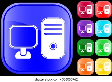 Icon of  a personal computer on shiny square buttons