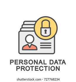 Icon Personal Data Protection. Accounting And Protection Of Personal Data From Unauthorized Access To Them. The Thin Contour Lines With Color Fills.