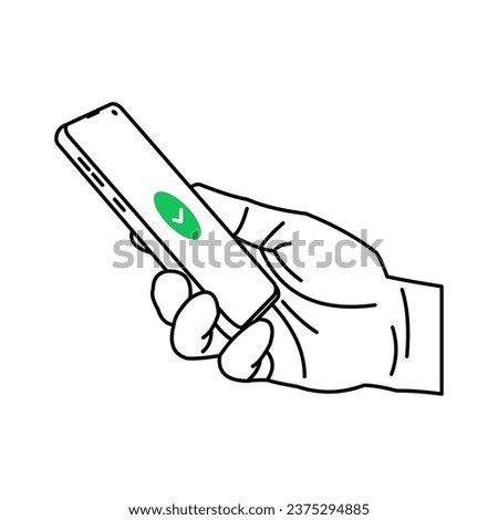 icon of a person's hand holding a smartphone after completing a wireless payment transaction. with NFC, scan QR code, for promo payments. vector illustration