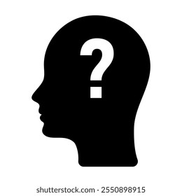Ícone da cabeça de uma pessoa com um ponto de interrogação. Encontrando soluções para problemas. Psicologia. Negócios. Debate.