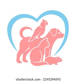 Icon with pets and love heart on a white background.