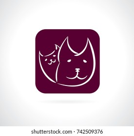 Icon of pets. Red gradient logo for pet-shop, veterinary clinic.Funny face dog and cat. Outline animal.Vector isolated illustration on white. Animal logo. Zoo smile. Silhouette muzzle kitten and puppy