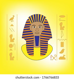 Icon of the pharaoh in egypt. Background from ancient hieroglyphs and symbols. Antique signs of biblical times. Illustration for Old Testament stories.