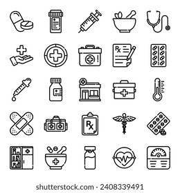 Diseño sencillo de la línea de farmacia V1 de iconos