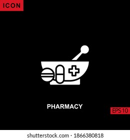Icon pharmacy vector on black background. Illustration Filled, glyph or flat icon for graphic, print media interfaces and web design.