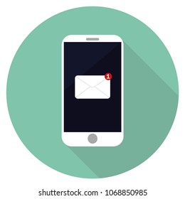icon of the phone with 1 shadow with a notification in the form of a letter in a blue circle with a shadow