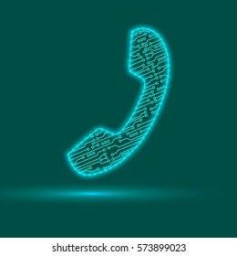 The icon phone. Phone in the form of electronic circuits. vector