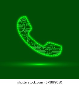 The icon phone. Phone in the form of electronic circuits. vector