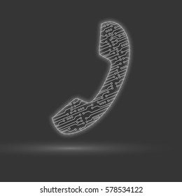 The icon phone. Phone in the form of electronic circuits. vector
