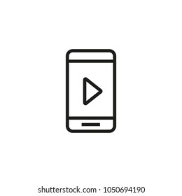 Icon of phone with play sign. Smartphone, application, media. Video content concept. Can be used for topics like mobile apps, audio, video.