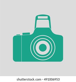 Icon of photo camera. Gray background with green. Vector illustration.