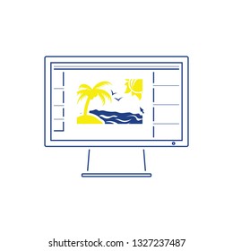 Icon of photo editor on monitor screen. Thin line design. Vector illustration.