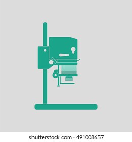 Icon of photo enlarger. Gray background with green. Vector illustration.