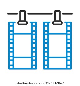 Icon Of Photo Film Drying On Rope With Clothespin. Editable Bold Outline With Color Fill Design. Vector Illustration.
