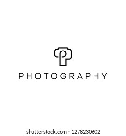 icon of photography camera logo vector template with initial p 
