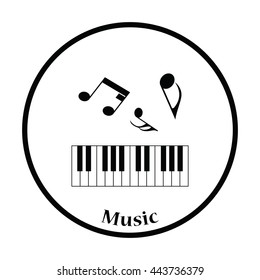 Icon of Piano keyboard. Thin circle design. Vector illustration.