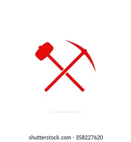 Icon with a pick-axe and hammer.