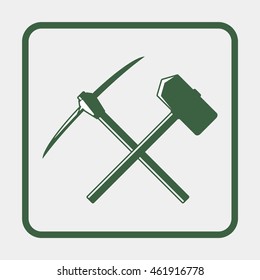 Icon with a pick-axe and hammer.