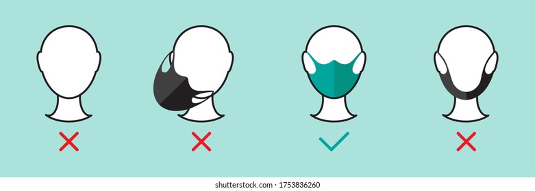 Icono pictograma de Cómo usar la máscara facial correctamente. Consejo de Coronavirus Covid-19. Ilustración del vector