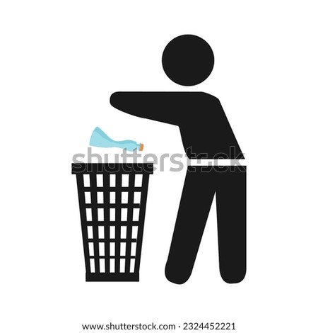Icon pictogram of a person throwing garbage in the correct place. Ideal for catalogs, information and institutional material.Vector illustration