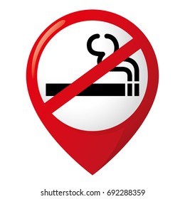 Icon Pictogram, Pin Non Smoking Area Location, No Smoking. Ideal For Catalogs, Information And Institutional Material