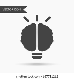 Icon with a picture of a light bulb and a human brain, concept ideas on a white background. The flat icon for your web design, logo, UI. Vector illustration.
