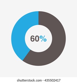 icon pie black and blue chart 60 percent, pie chart vector