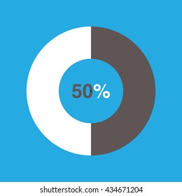 icon pie black chart 50 percent blue background, pie chart vector