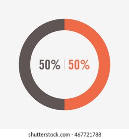 icon pie black and orange chart 50, 50 percent