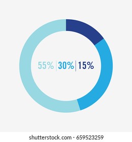 icon pie blue chart 55,30,15 percent vector