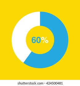 icon pie blue chart 60 percent yellow background