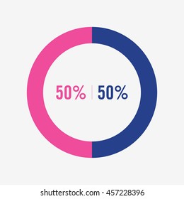 icon pie blue and pink chart 50 percent