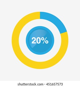 icon pie blue and yellow chart 20 percent