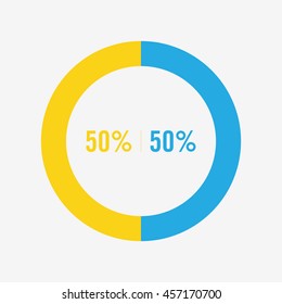 icon pie blue and yellow chart 50 percent