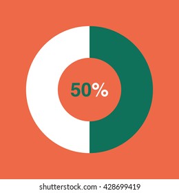 icon pie green chart 50 percent orange background, pie chart vector