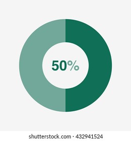 icon pie green chart 50 percent orange background, pie chart vector