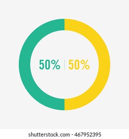 icon pie green and yellow chart 50, 50 percent