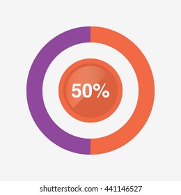 icon pie orange and purple chart 50 percent