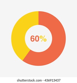 icon pie orange and yellow chart 60 percent, pie chart vector 