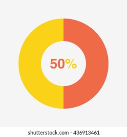 icon pie orange and yellow chart 50 percent, pie chart vector 