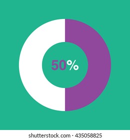 icon pie purple chart 50 percent green background, pie chart vector