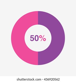 icon pie purple and pink chart 50 percent, pie chart vector