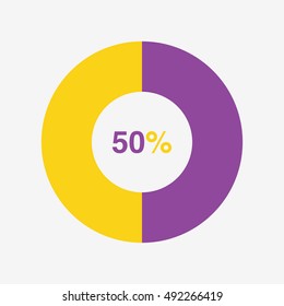 icon pie purple and yellow chart 50 percent