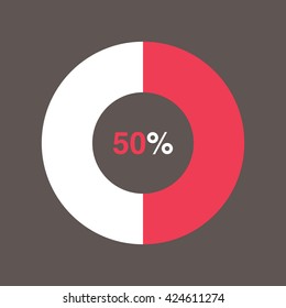 icon pie red chart 50 percent gray background